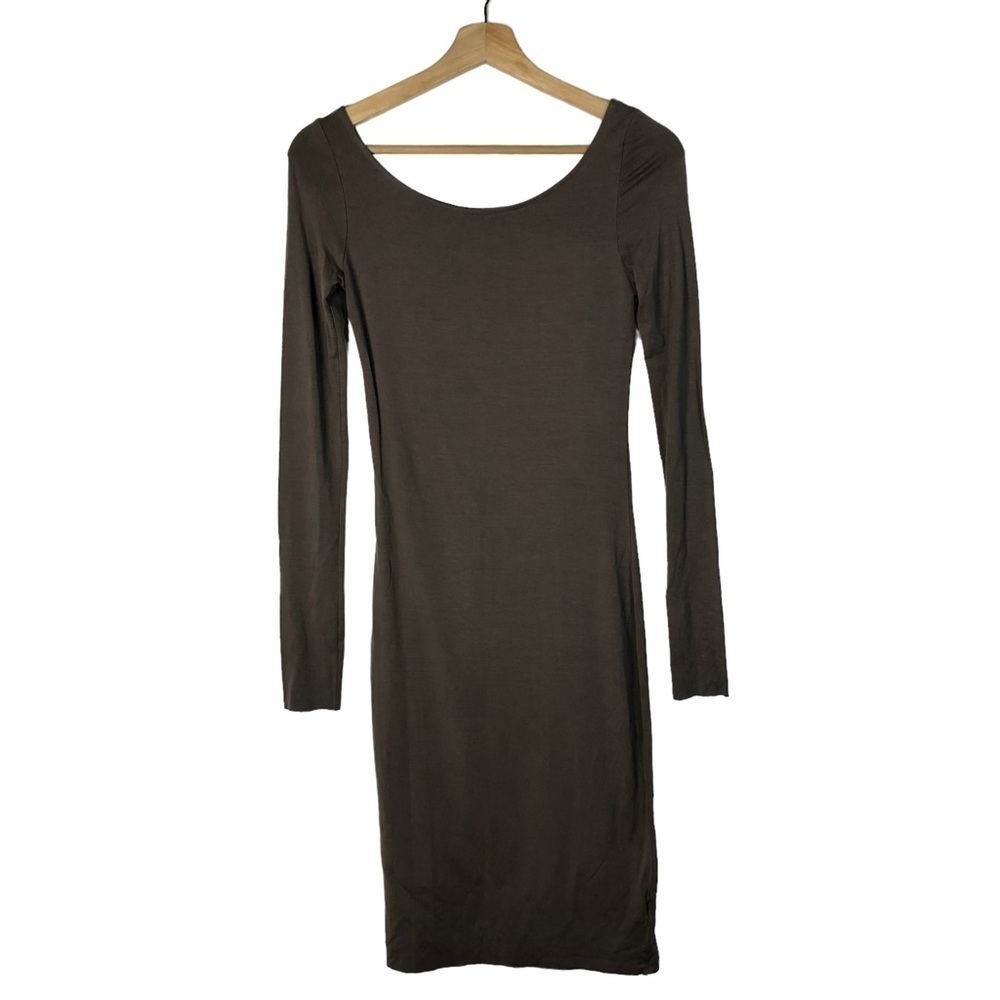 LAMade Brown Long‎ Sleeve Bodycon Midi Dress XS